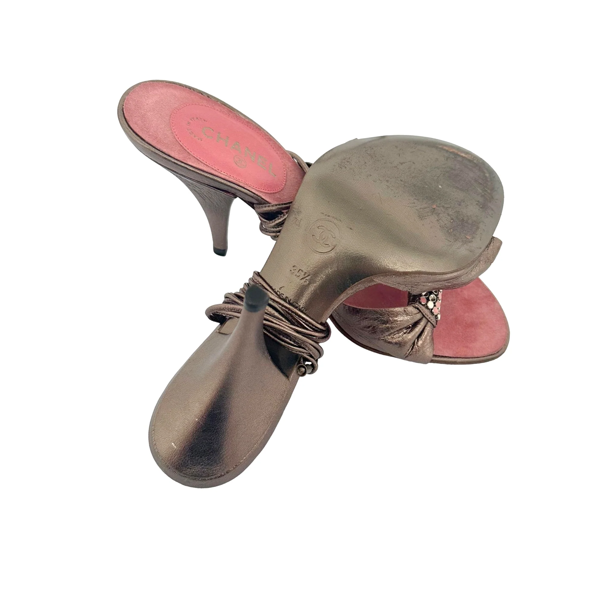 Chanel Rhinestone Tie-Up Heels - Image 3