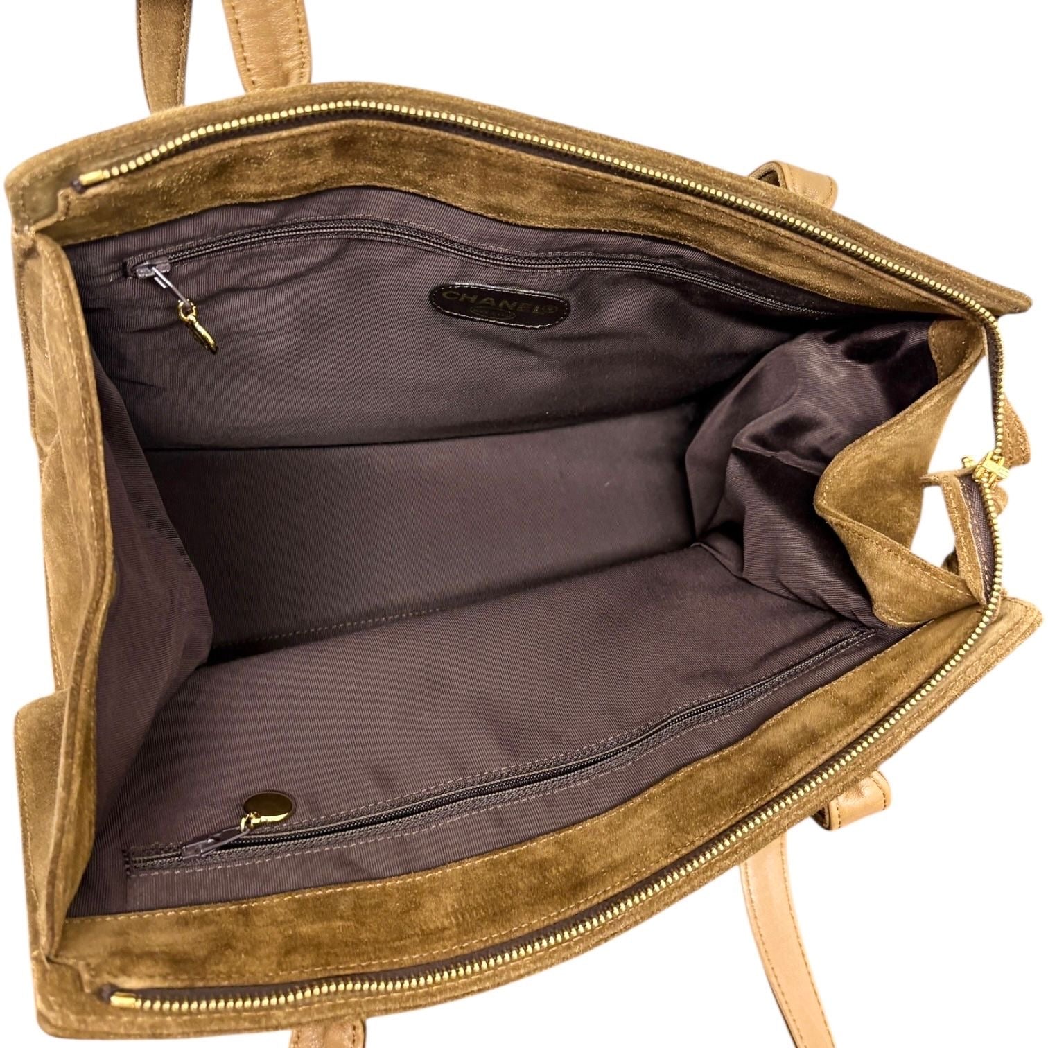 Chanel Tan Suede Logo Shoulder Bag - Image 4