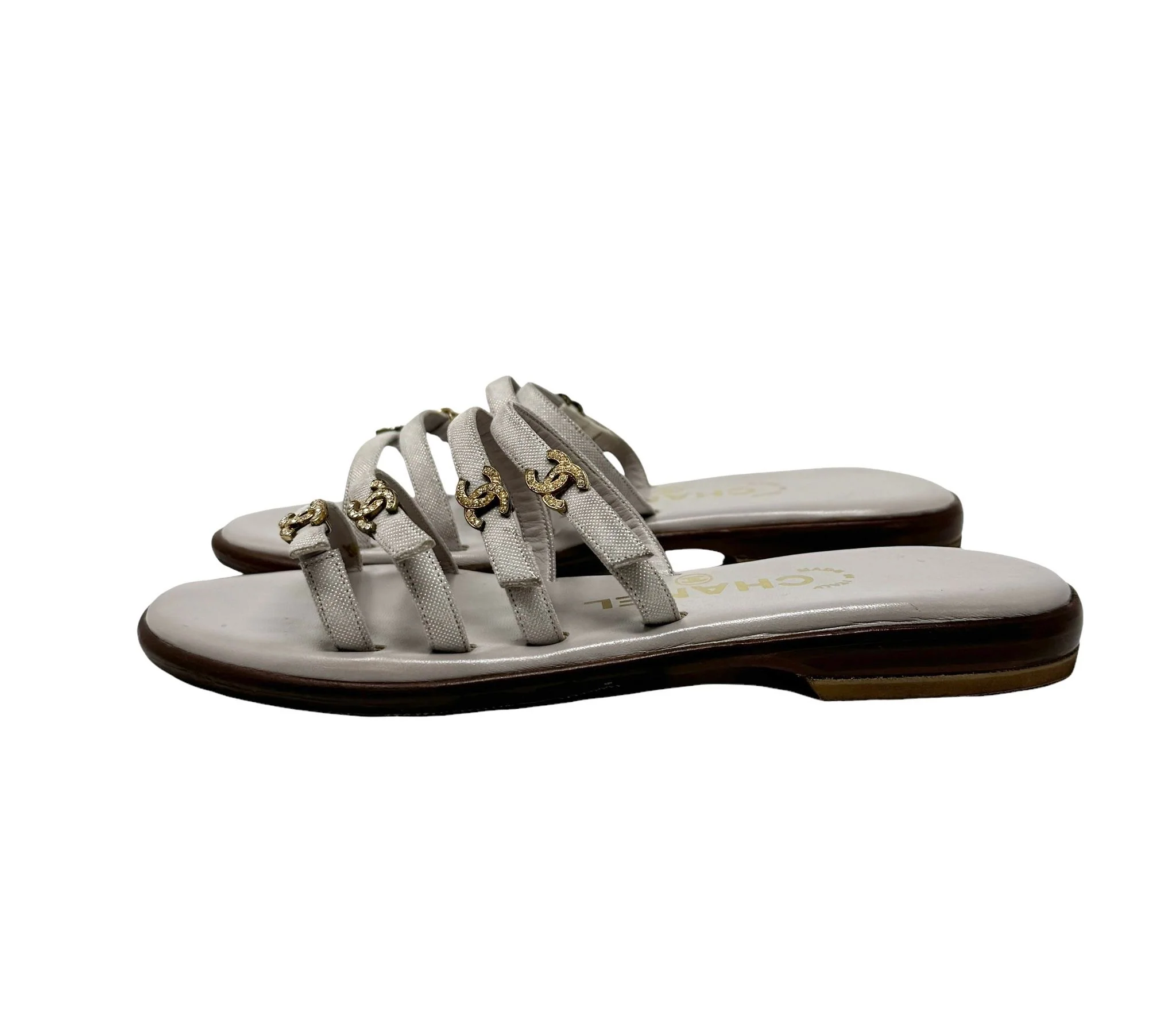 Chanel Grey Rhinestone Sandals - Image 3