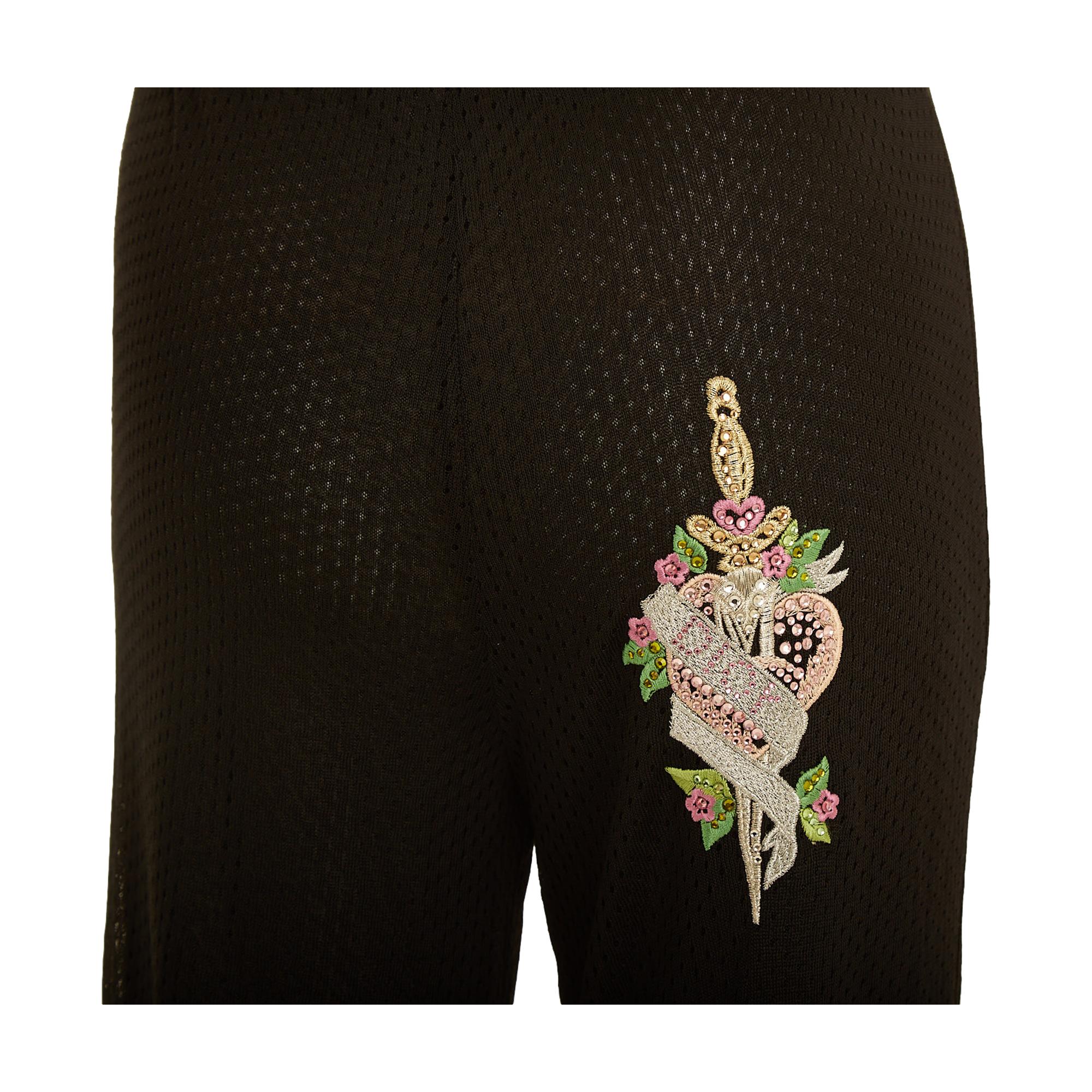 Dior Black Mesh Rhinestone Embroidered Logo Pants - Image 3