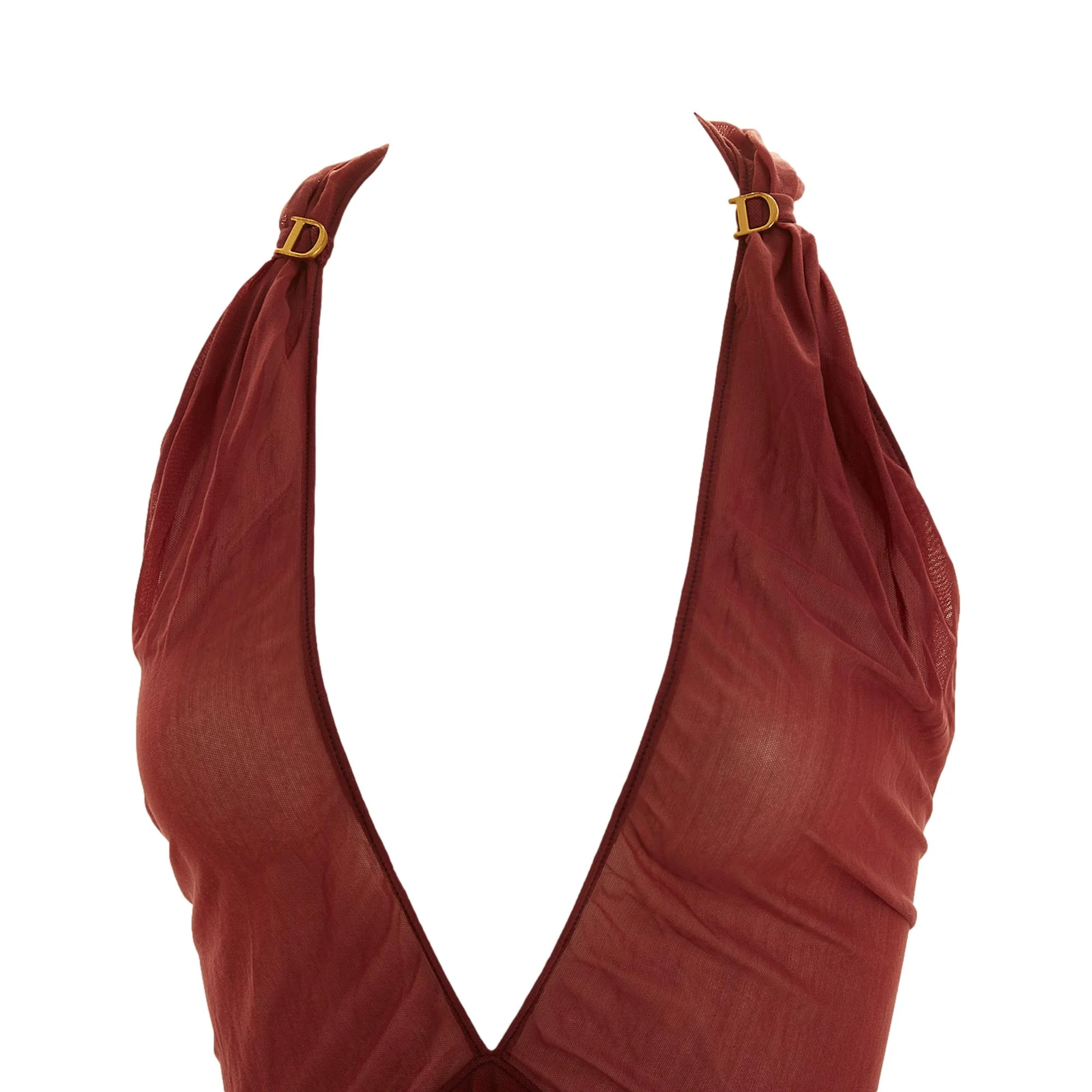 Dior x Galliano Deep Red Sheer Plunging Maxi Dress - Image 3
