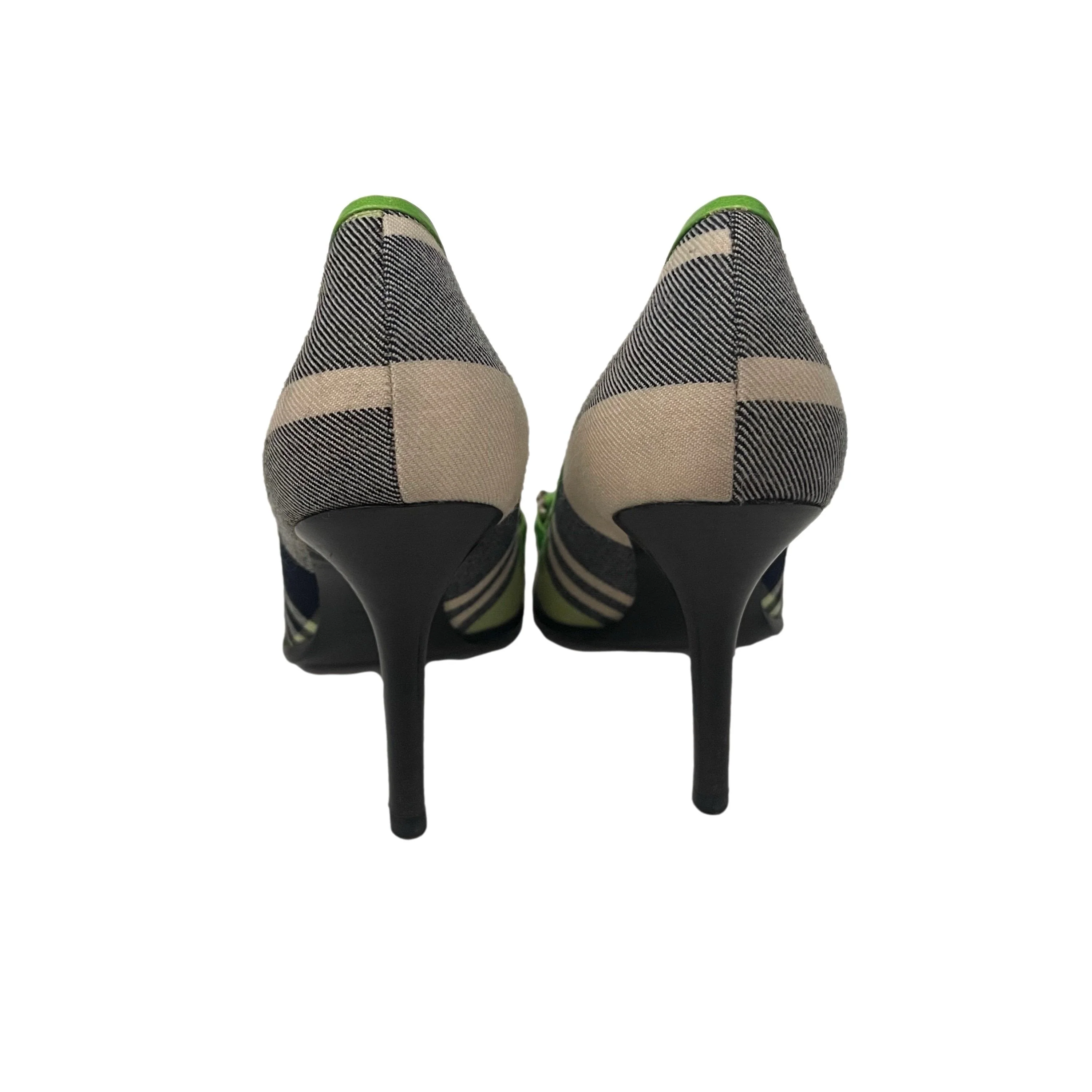 Dior Green Plaid Logo Heels - Image 3