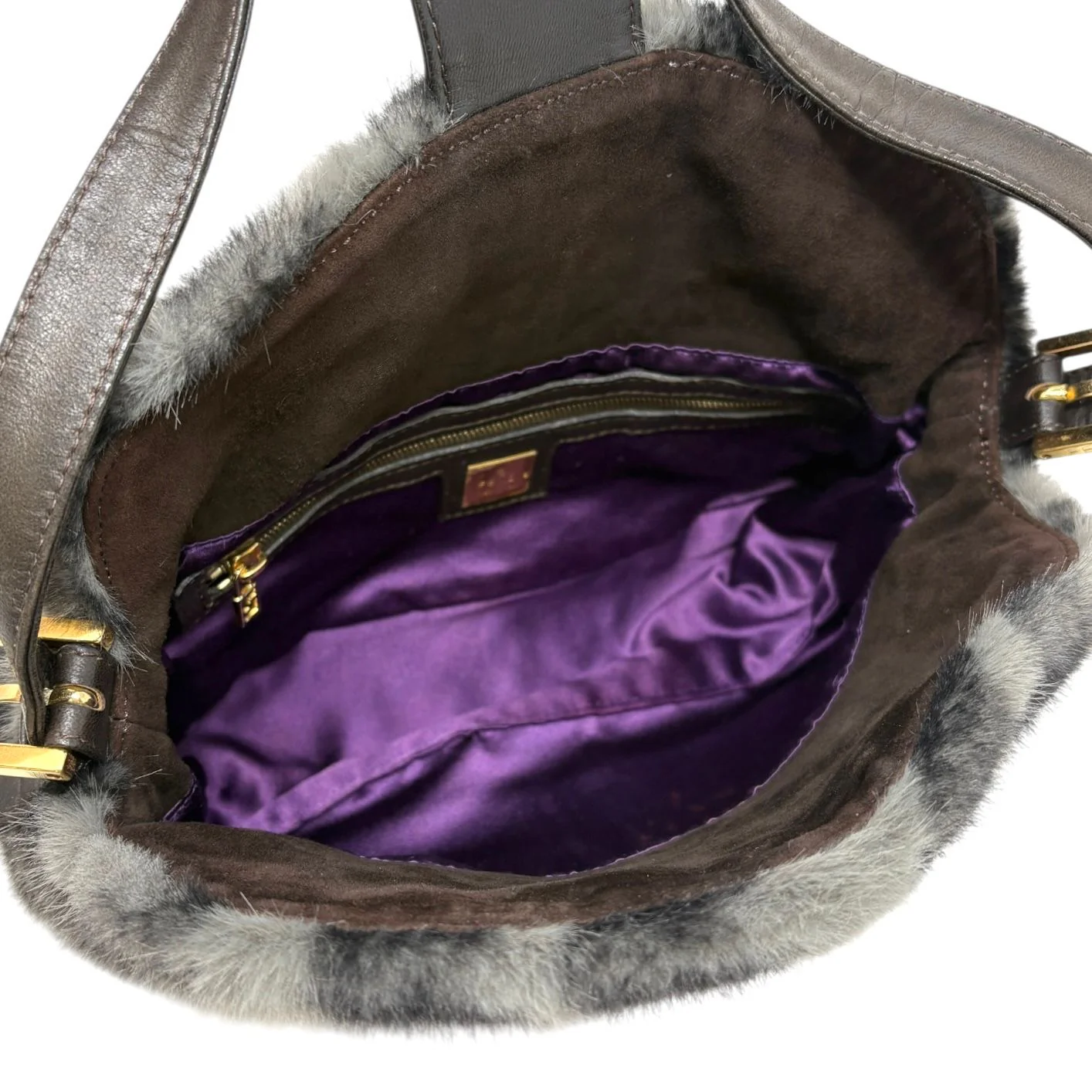 Fendi Grey Fur Logo Baguette - Image 3