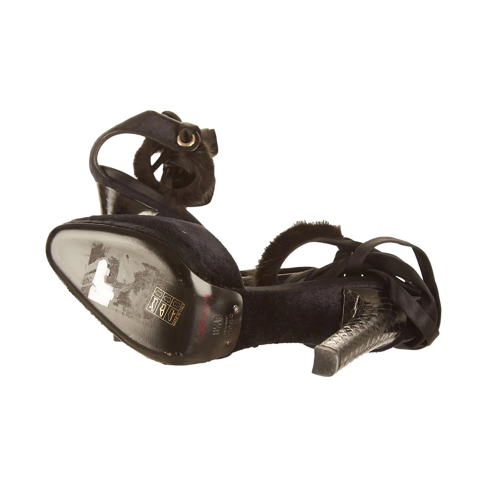 Gucci Black Velvet Wrap Heels - Image 3