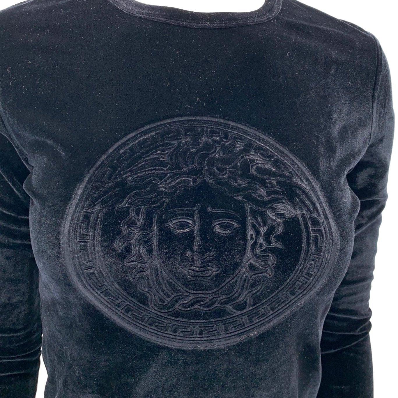 Versace Black Logo Velour Long Sleeve - Image 3